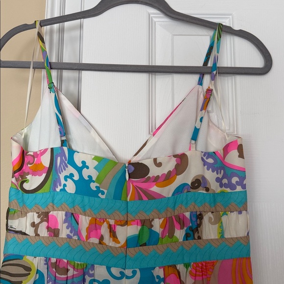 Trina Turk 100% Silk Colorful Maxi Dress Adjustable Spaghetti Straps Lined Flaw - Picture 5 of 17